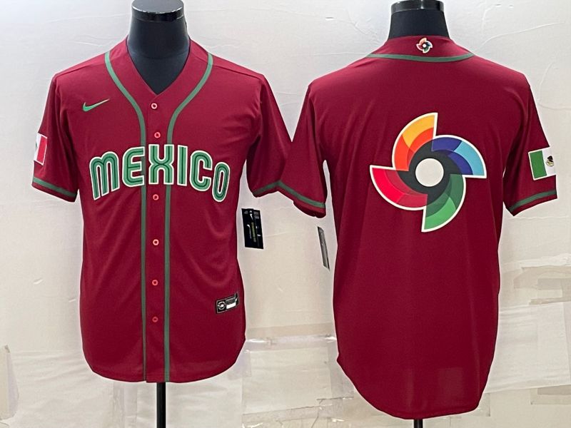Men 2023 World Cub Mexico Blank Red Nike MLB Jersey->more jerseys->MLB Jersey